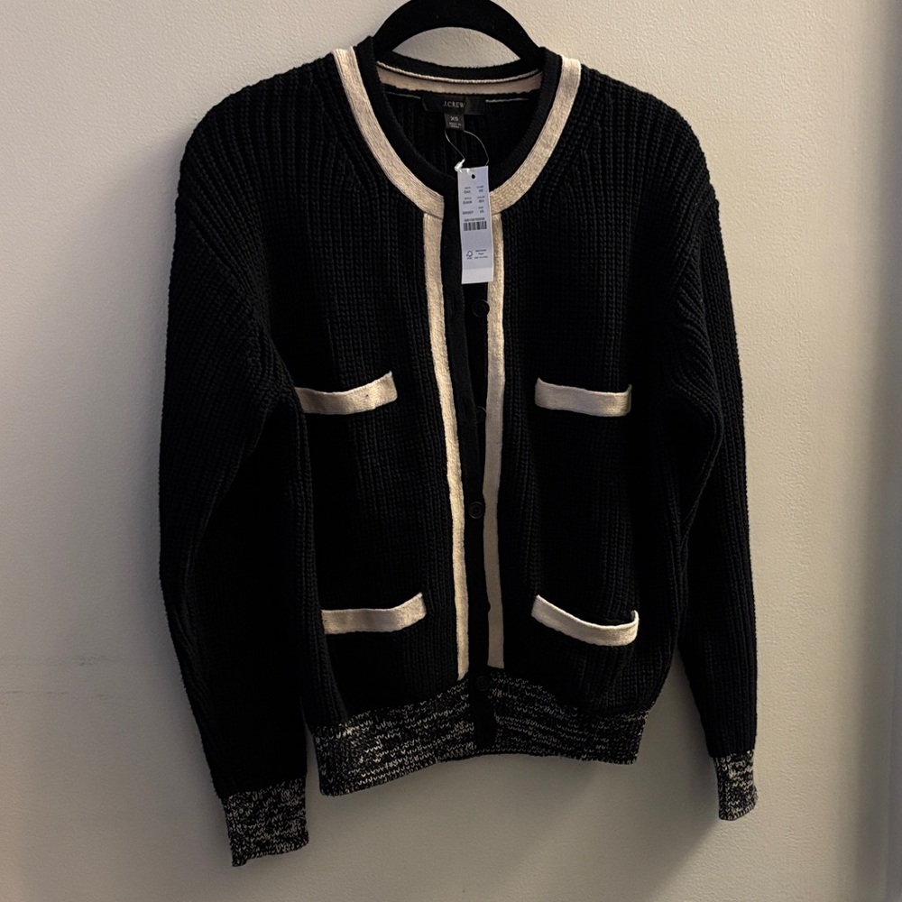 J. Crew Black Cardigan with Cream Trim